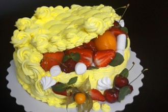 Праздничный торт "Корзина с фруктами круглая"